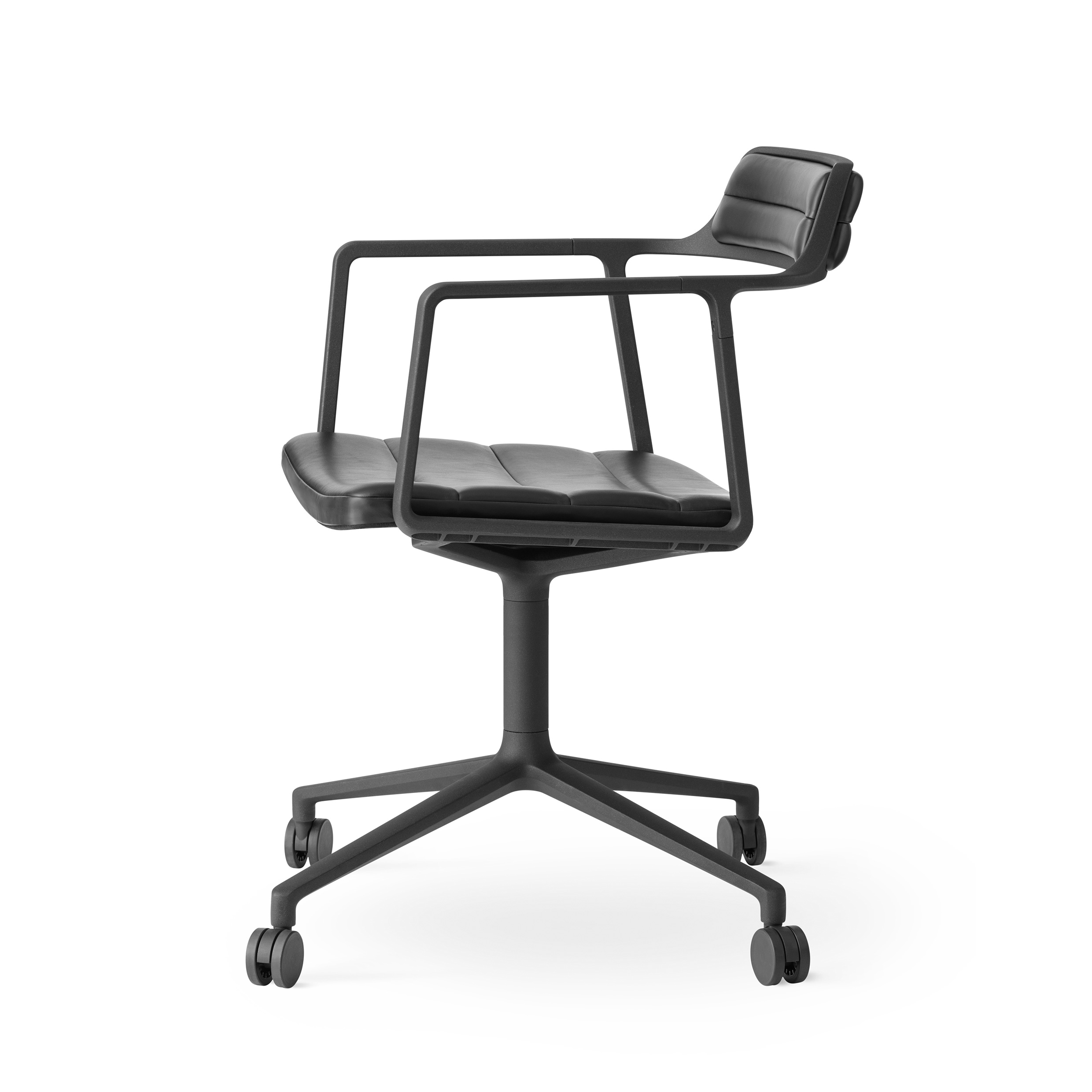 VIPP 452 // SWIVEL CHAIR WITH CASTERS - BLACK ALUMINUM, BLACK LEATHER