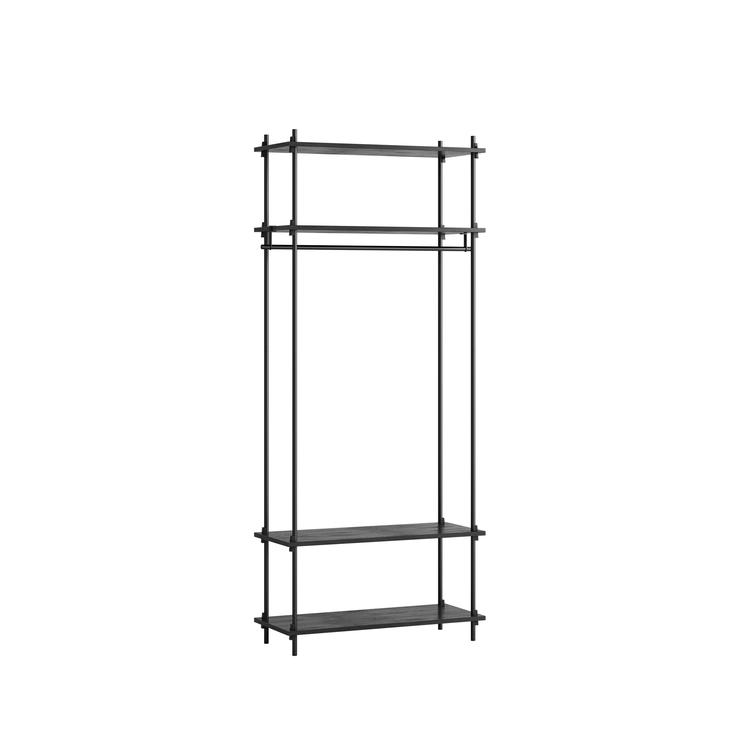 MOEBE // SHELVING SYSTEM - S.200.1.F | 200CM x 86CM |  BLACK SHELVES |  BLACK LEGS