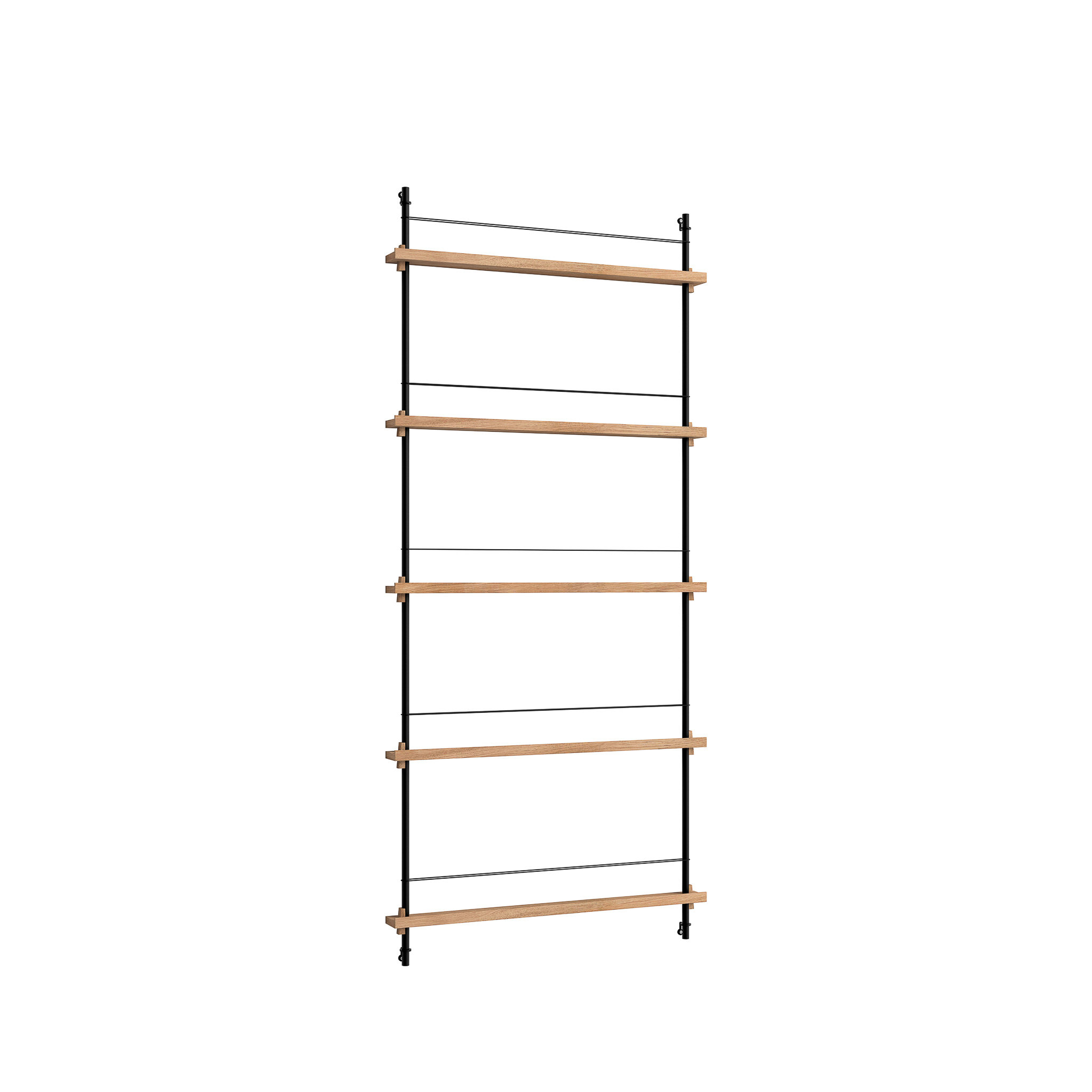 MOEBE // MAGAZINE SHELVING  - MS.180.1 | 180CM x 85CM |  OAK SHELVES |  BLACK LEGS