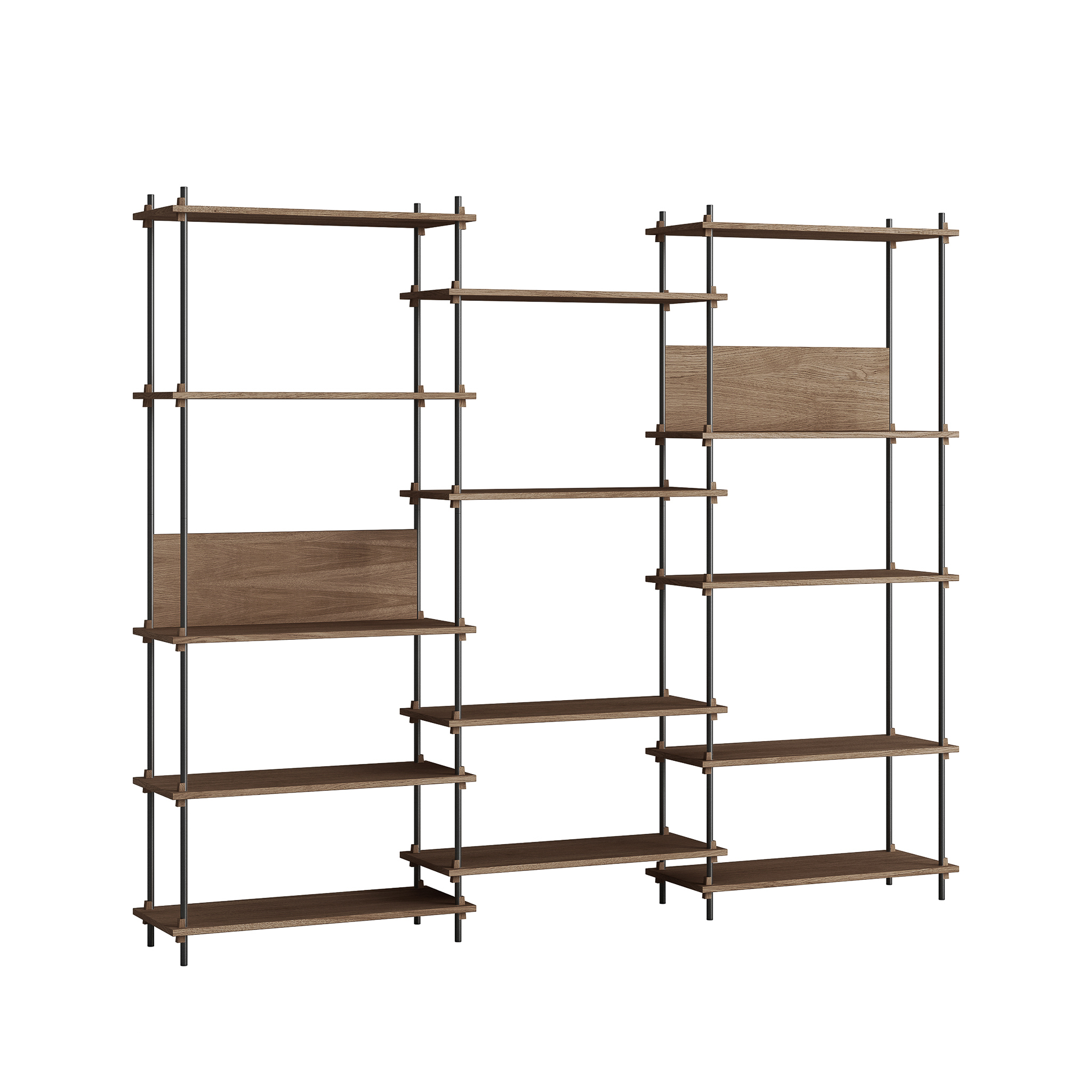 MOEBE // SHELVING SYSTEM - S.200.3.A | 200CM x 240CM |  BLACK SHELVES |  BLACK LEGS