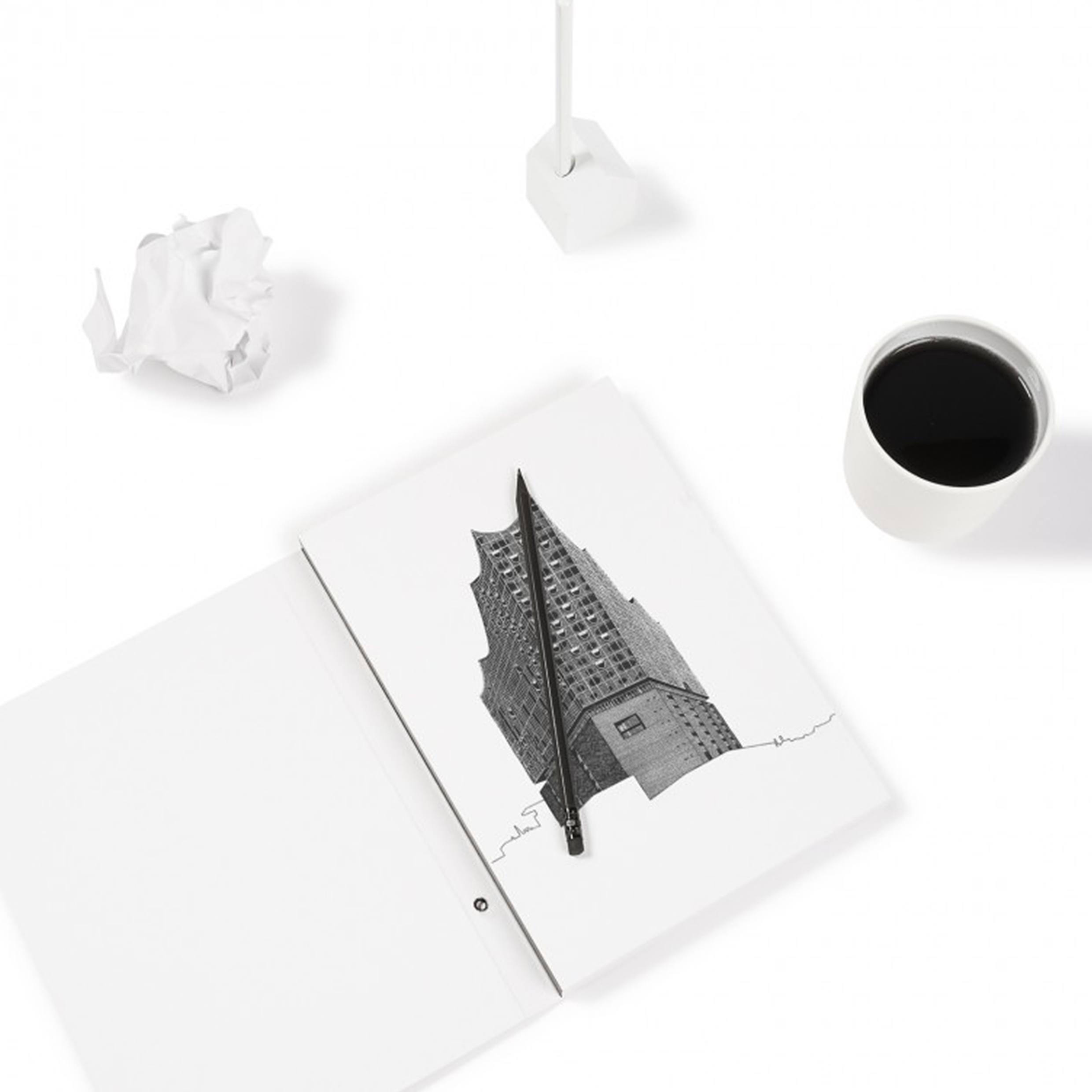 CINQPOINTS // ARCHIWHITE - WHITE MINIMALISTIC DRAWING BOOK | HB PENCIL