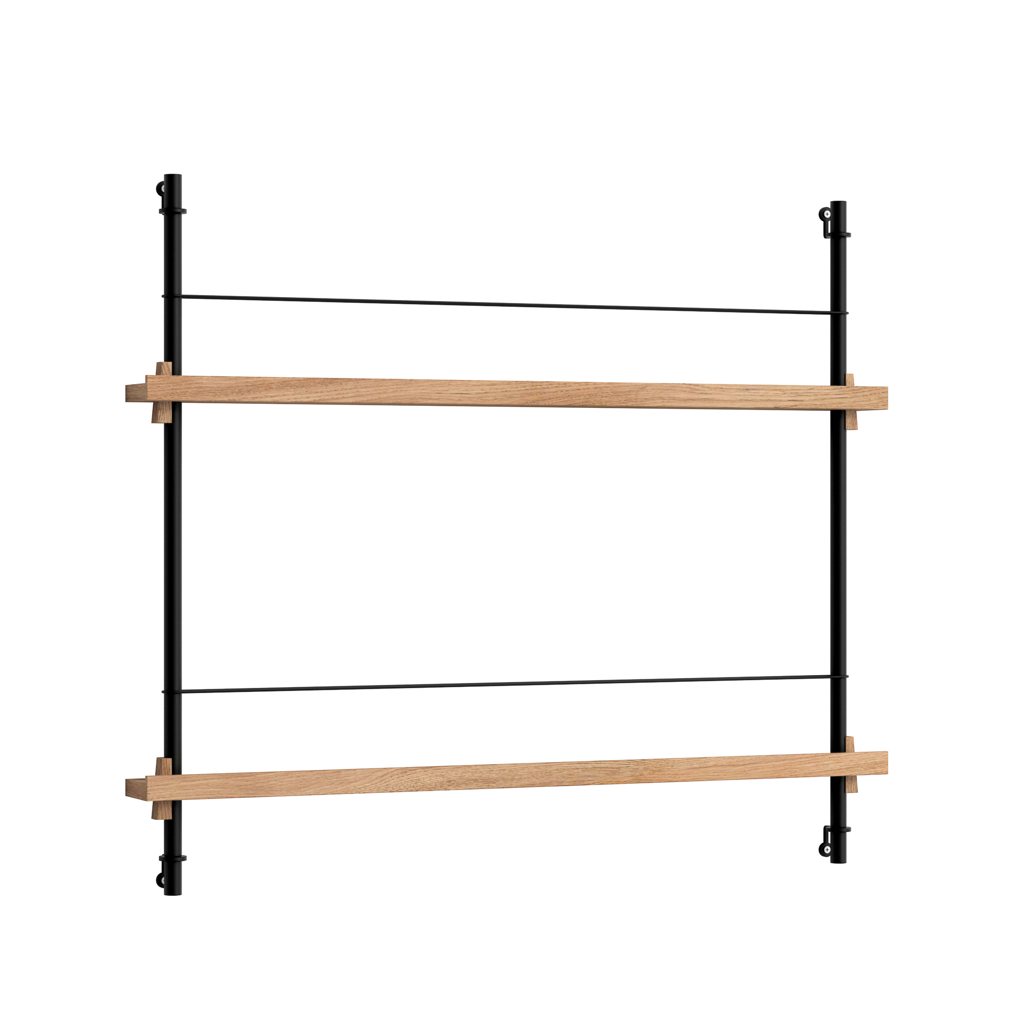 MOEBE // MAGAZINE SHELVING  - MS.65.1 | 65CM x 85CM |  OAK SHELVES |  BLACK LEGS