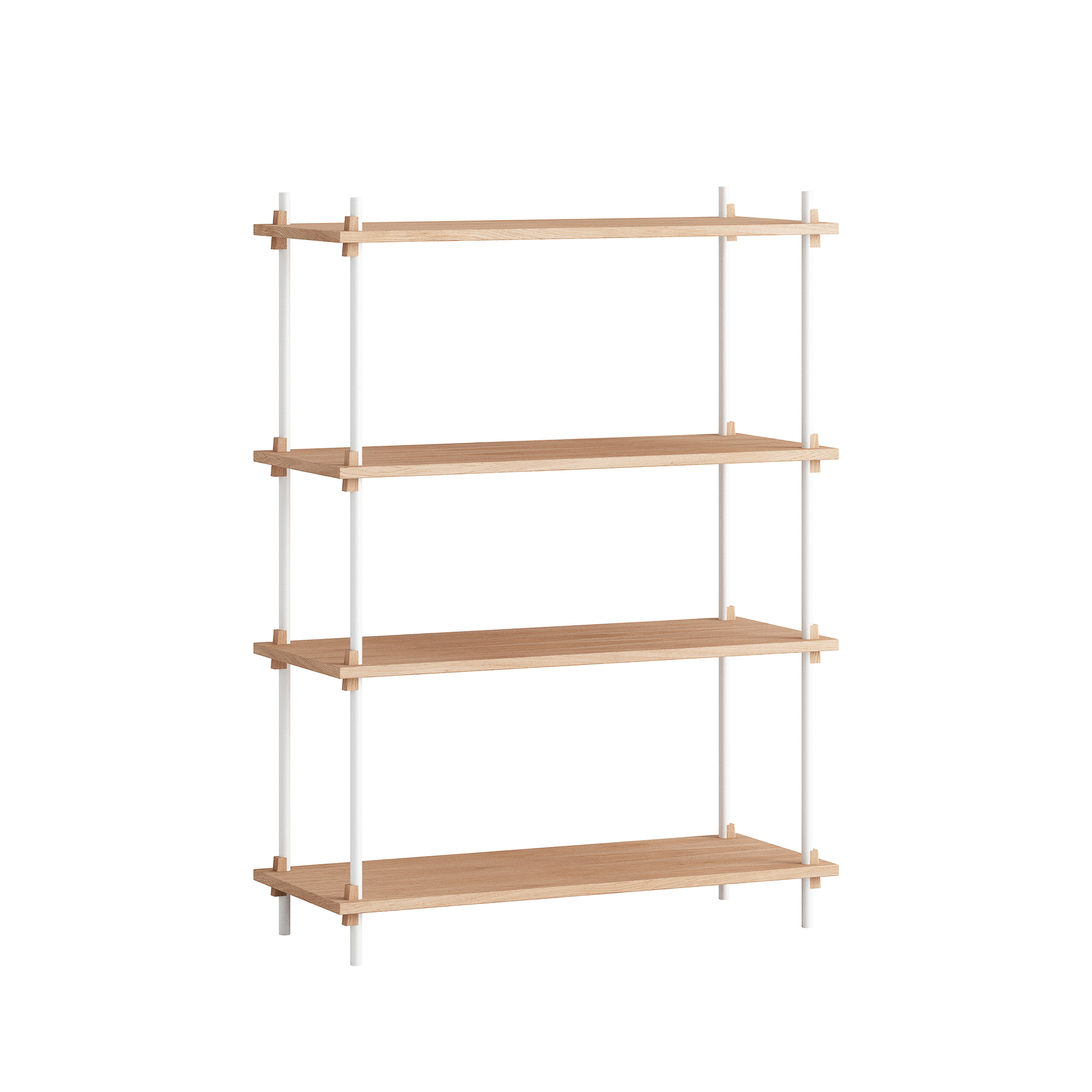 MOEBE // SHELVING SYSTEM - S.115.1.A | 115CM x 86CM |  OAK SHELVES |  WHITE LEGS