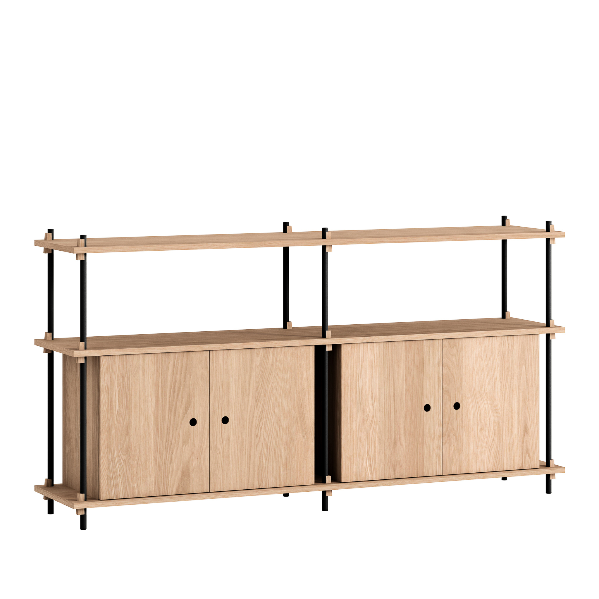 MOEBE // SHELVING SYSTEM - S.85.2.D | 85CM x 163CM |  OAK SHELVES |  BLACK LEGS