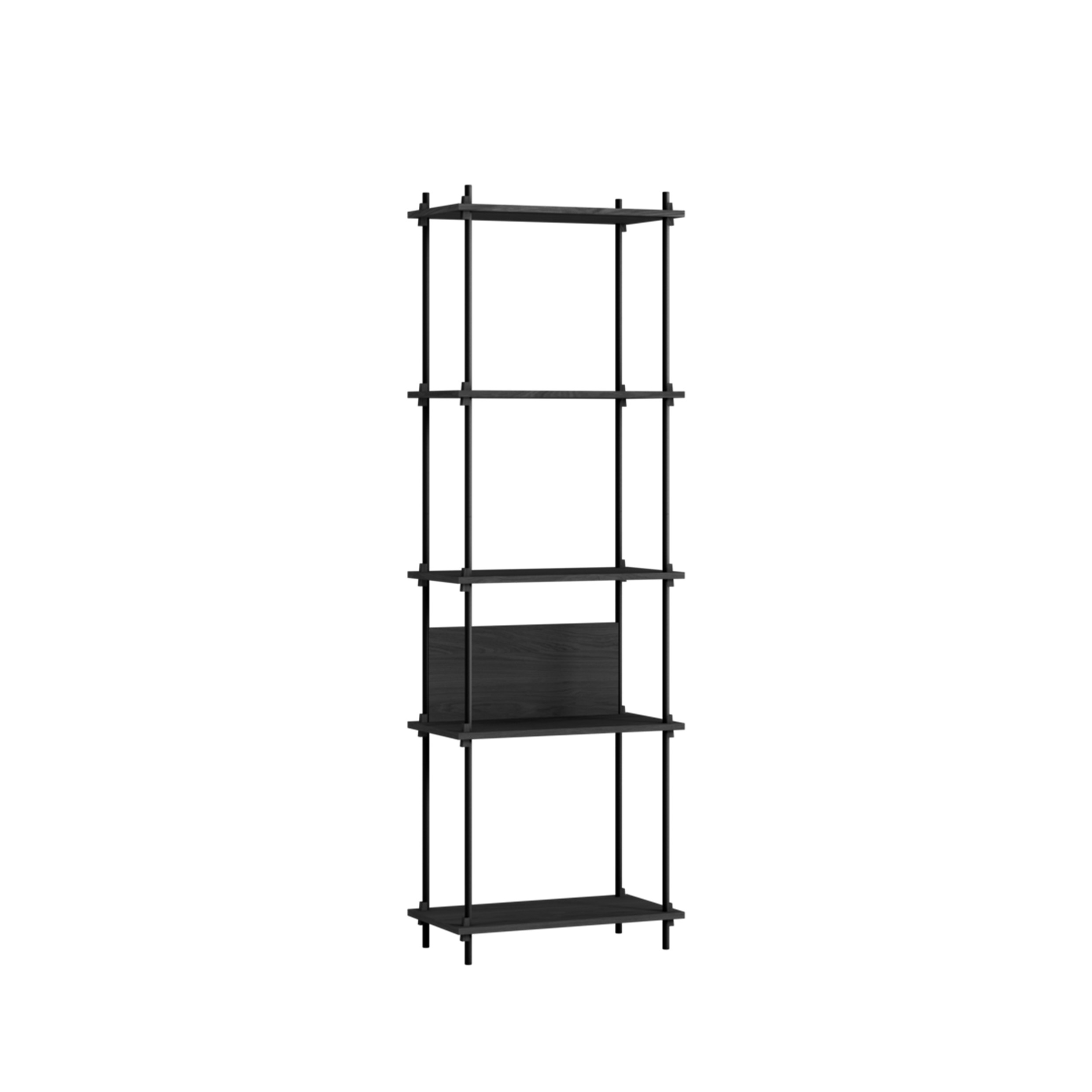 MOEBE // SHELVING SYSTEM - S.200.1.I | 200CM x 65CM |  BLACK SHELVES |  BLACK LEGS