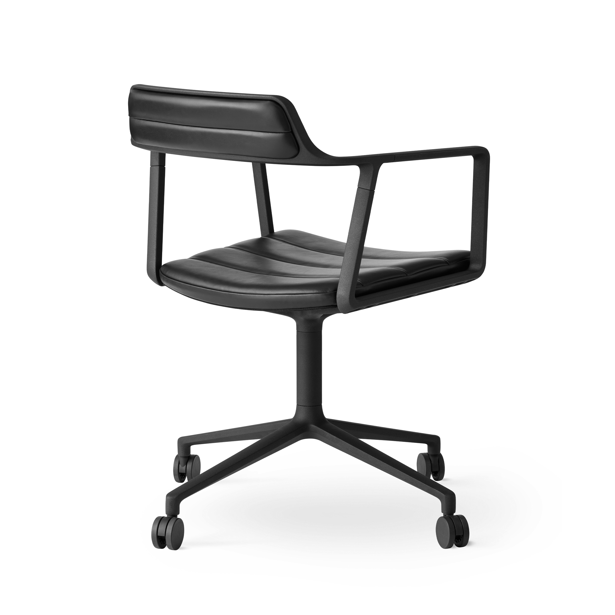 VIPP 452 // SWIVEL CHAIR WITH CASTERS - BLACK ALUMINUM, BLACK LEATHER