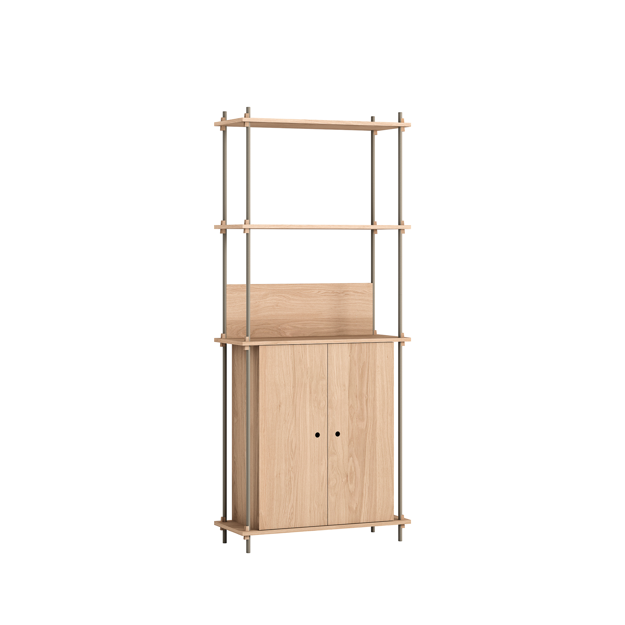 MOEBE // SHELVING SYSTEM - S.200.1.H | 200CM x 85CM |  OAK SHELVES |  WARM GREY LEGS