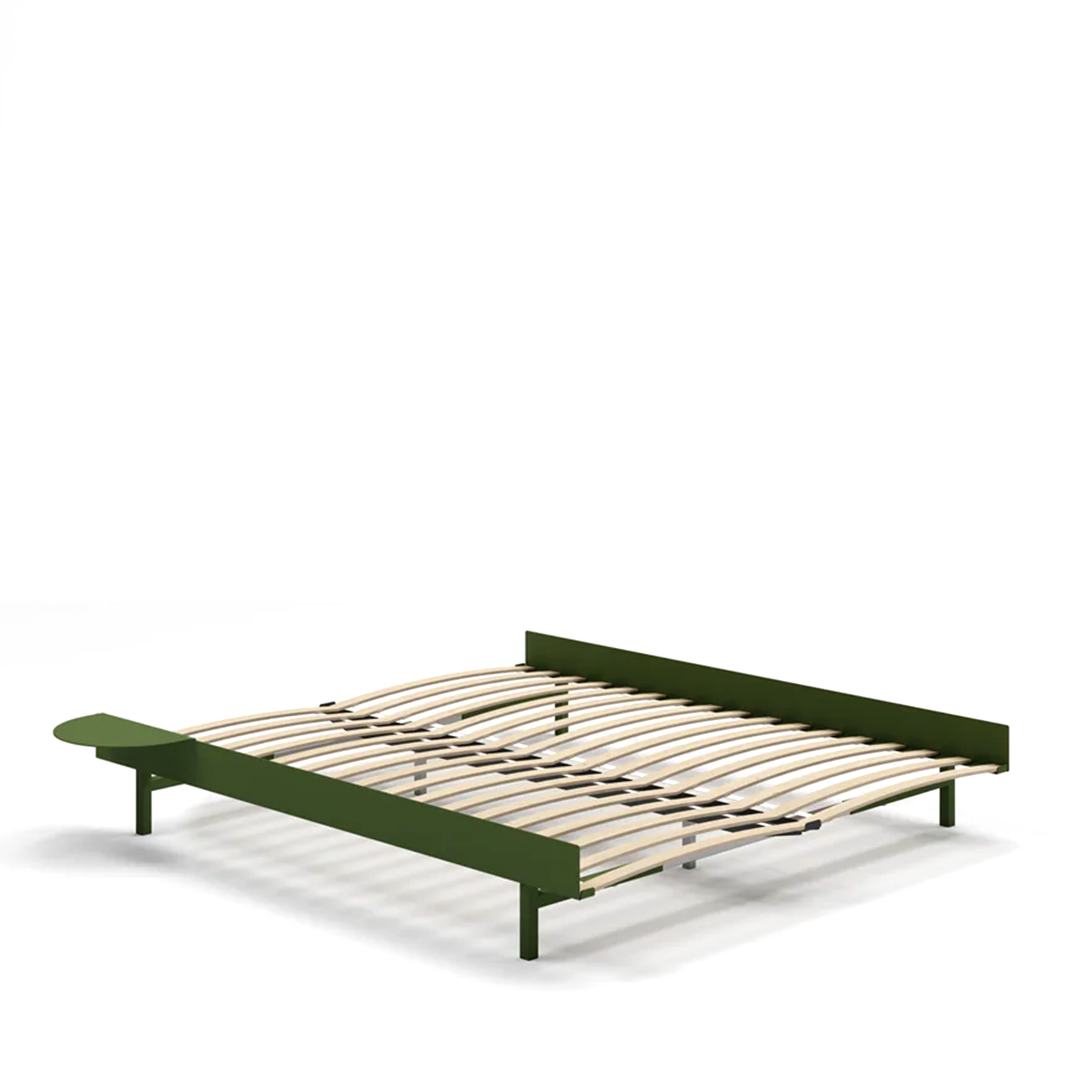 MOEBE // BED 160 CM (LOW) - PINE GREEN | WITH SLATS | 1x SIDE TABLE