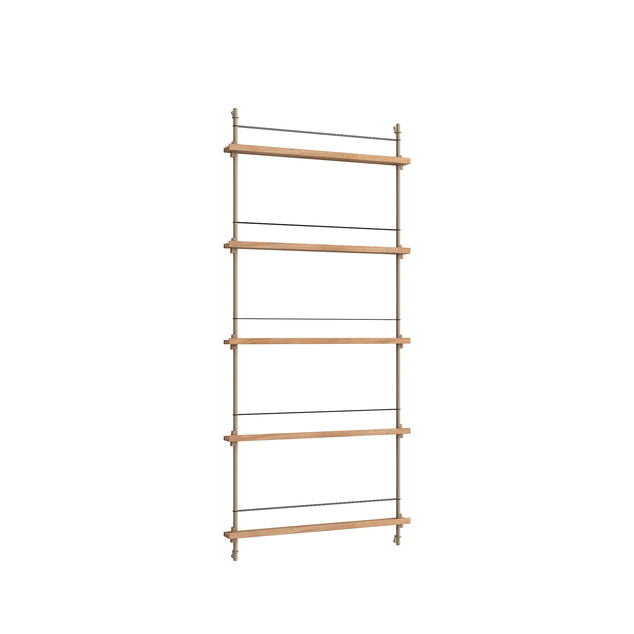 MOEBE // MAGAZINE SHELVING  - MS.180.1 | 180CM x 85CM |  OAK SHELVES |  WARM GREY LEGS