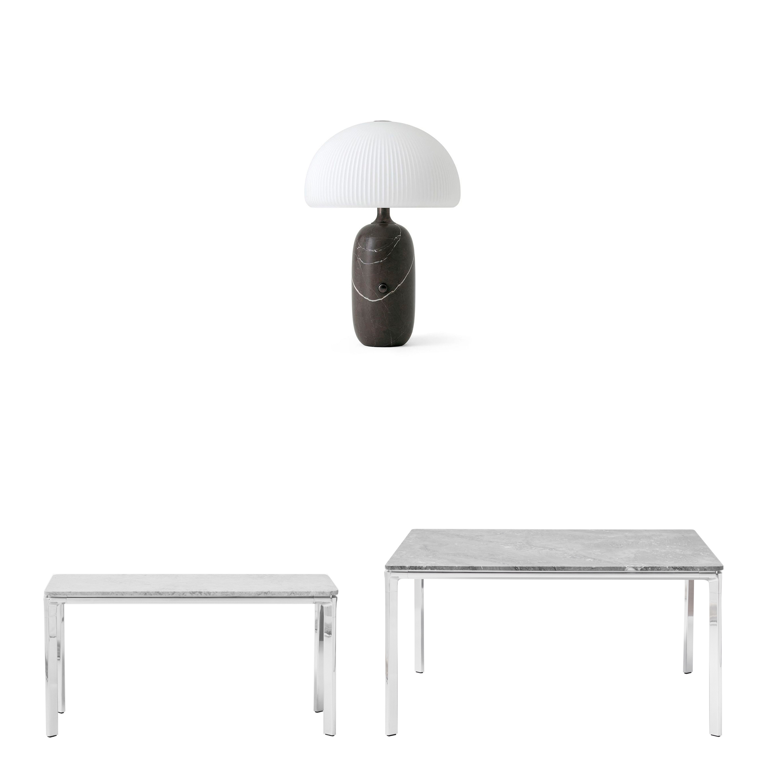 VIPP 426/427/592 Bundle - Coffee Table Square 30x70 Sky Grey + Coffee Table Square 80x80 Ocean Grey + Sculpture Table Lamp Grau