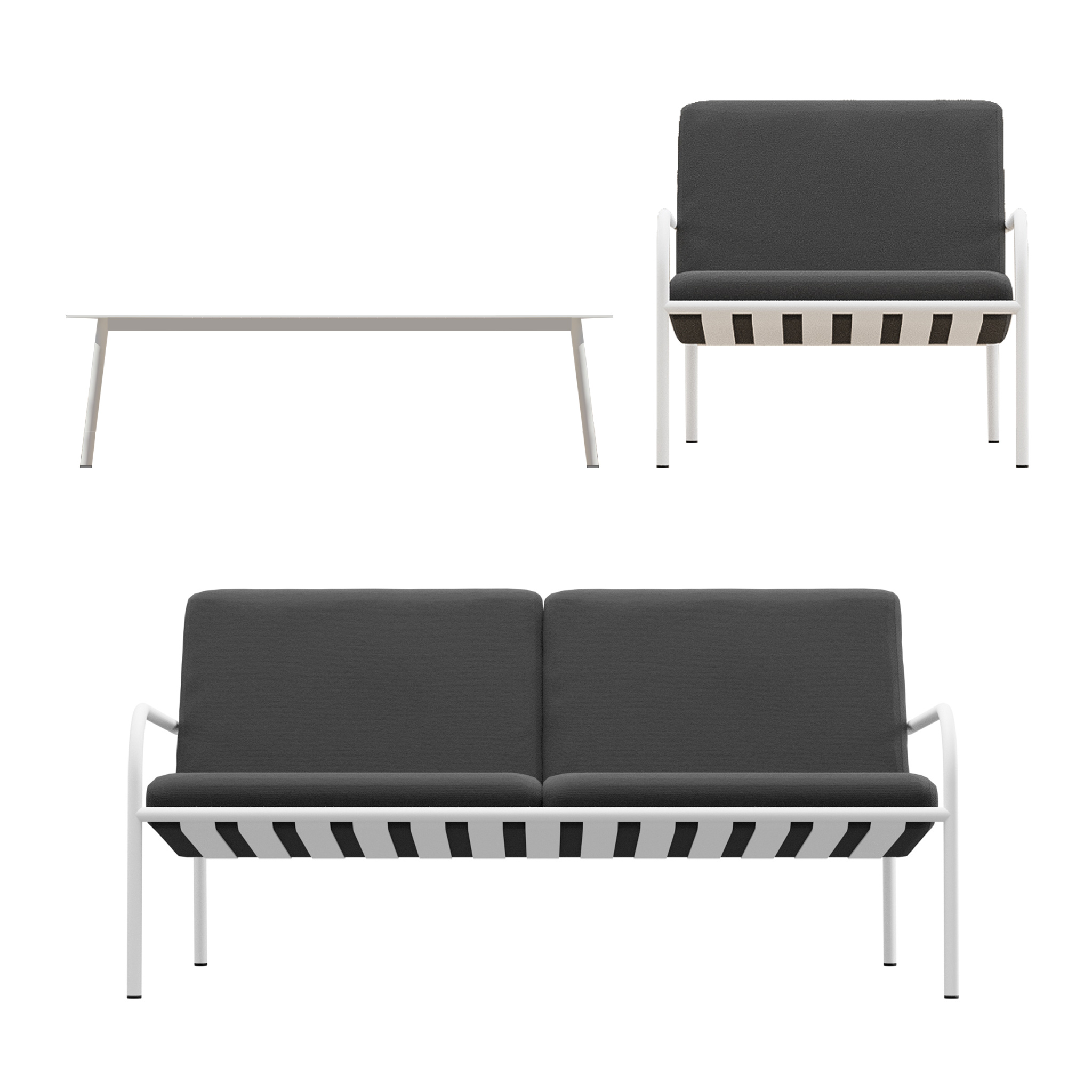 METALLBUDE // LOUNGE SOFA SET | WHITE/GRAPHITE | 3er-SET