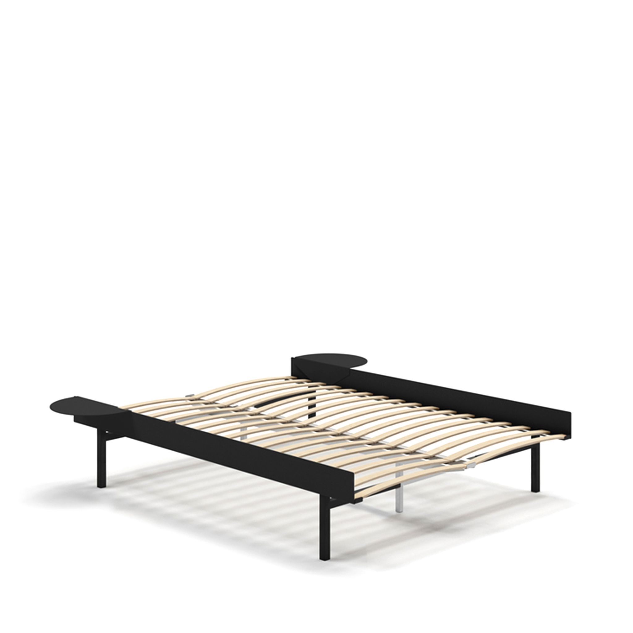 MOEBE // BED 140 CM  (TALL) - BLACK | WITH SLATS | 2x SIDE TABLE